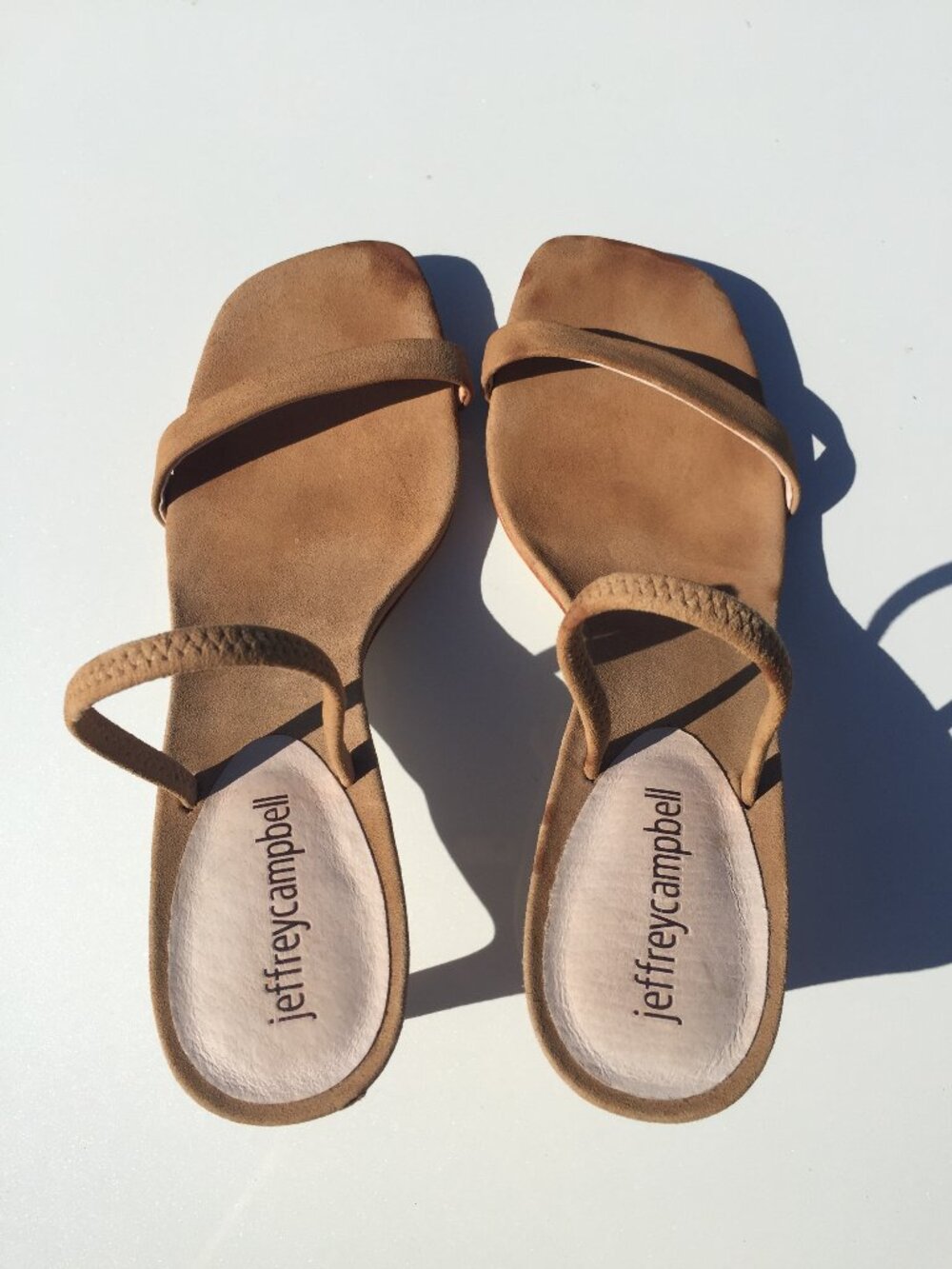 Jeffrey Campbell Hera-Hi Tan Suede Minimalist Strappy Kitten Heels Sandal Sz 6.5